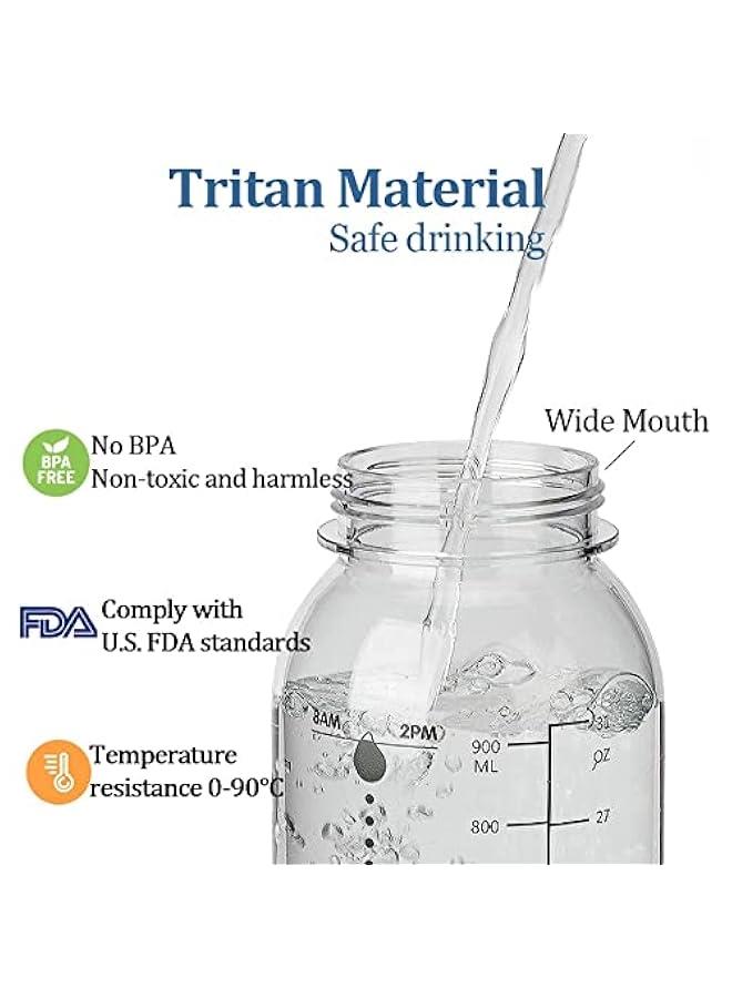 Arabest 32oz/1L BPA-Free Water Bottle with Silicone Straw, Time Marker, and Leakproof Buckle - Perfect for Fitness, Camping, and School Kids - Image 3