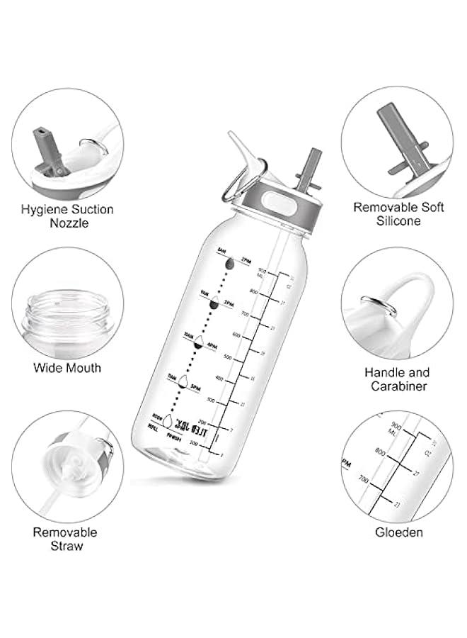 Arabest 32oz/1L BPA-Free Water Bottle with Silicone Straw, Time Marker, and Leakproof Buckle - Perfect for Fitness, Camping, and School Kids - Image 4