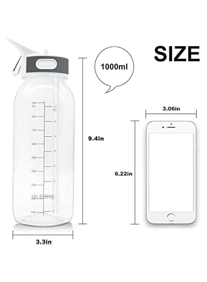 Arabest 32oz/1L BPA-Free Water Bottle with Silicone Straw, Time Marker, and Leakproof Buckle - Perfect for Fitness, Camping, and School Kids - Image 5