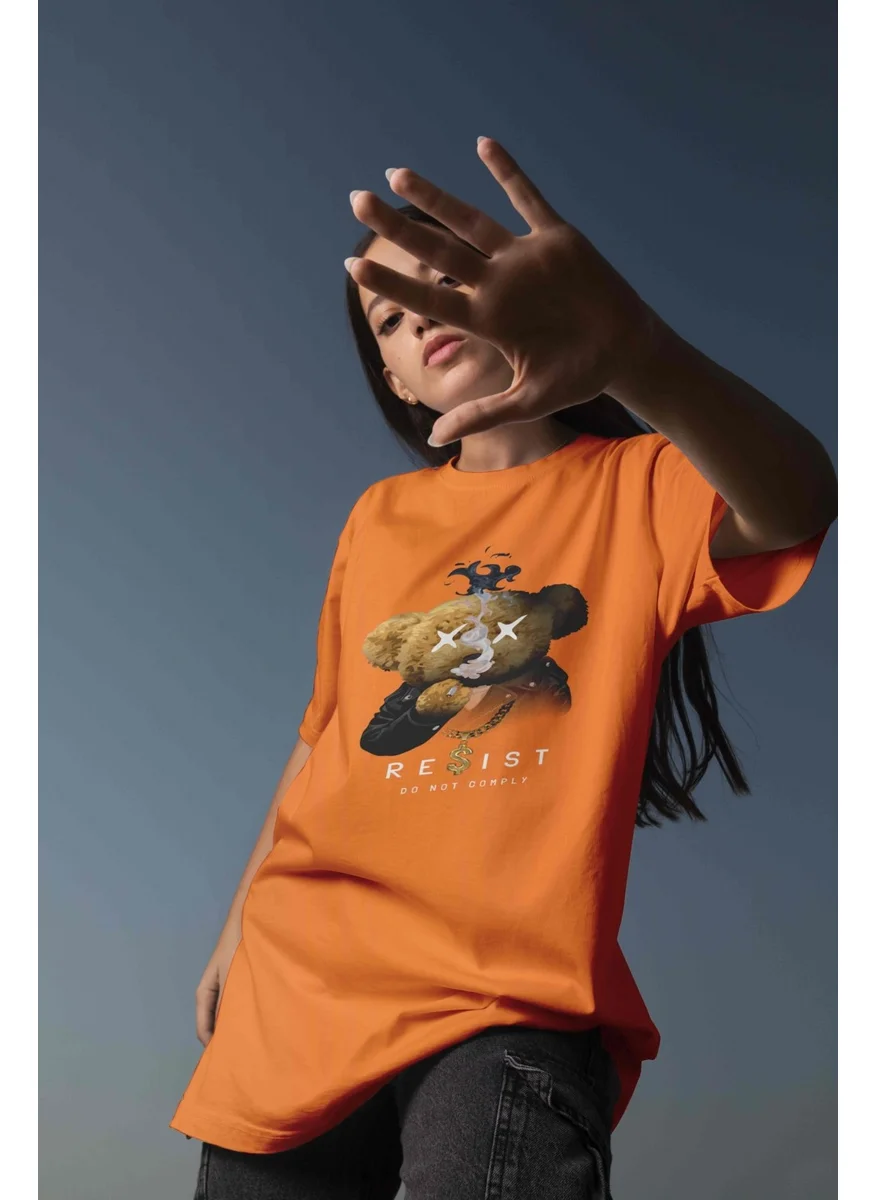 DogFish Printed Orange Oversize Unisex Tshirt