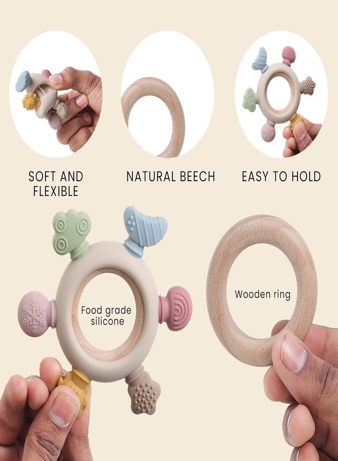 HBKOH Silicone Baby Teething Ring, Multi-Coloured Textured Sensory Toy with 6 Soothing Elements Baby Teether 6-12 Months Soft - Image 3