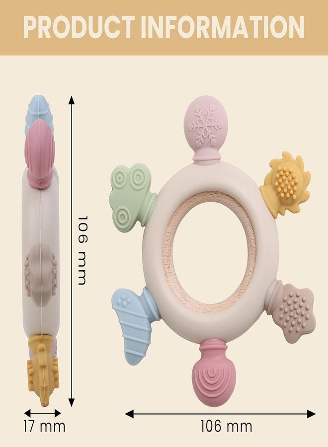 HBKOH Silicone Baby Teething Ring, Multi-Coloured Textured Sensory Toy with 6 Soothing Elements Baby Teether 6-12 Months Soft - Image 4