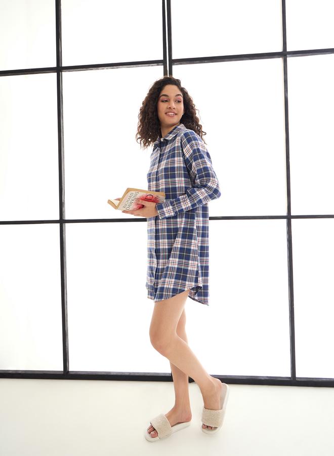 SASSAFRAS Sassafras Cotton Checked Lounge Longline Shirt  - Image 3