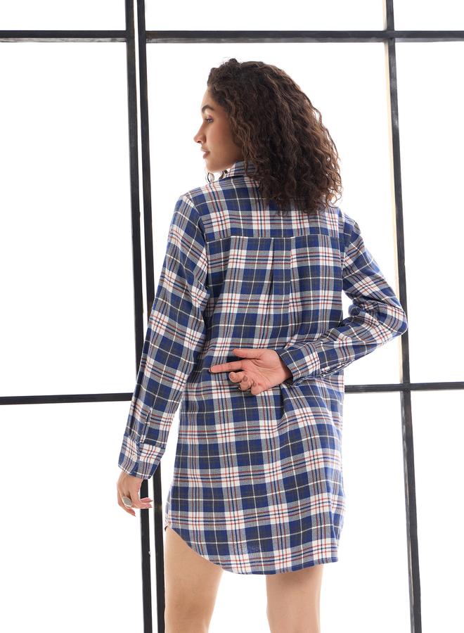 SASSAFRAS Sassafras Cotton Checked Lounge Longline Shirt  - Image 5