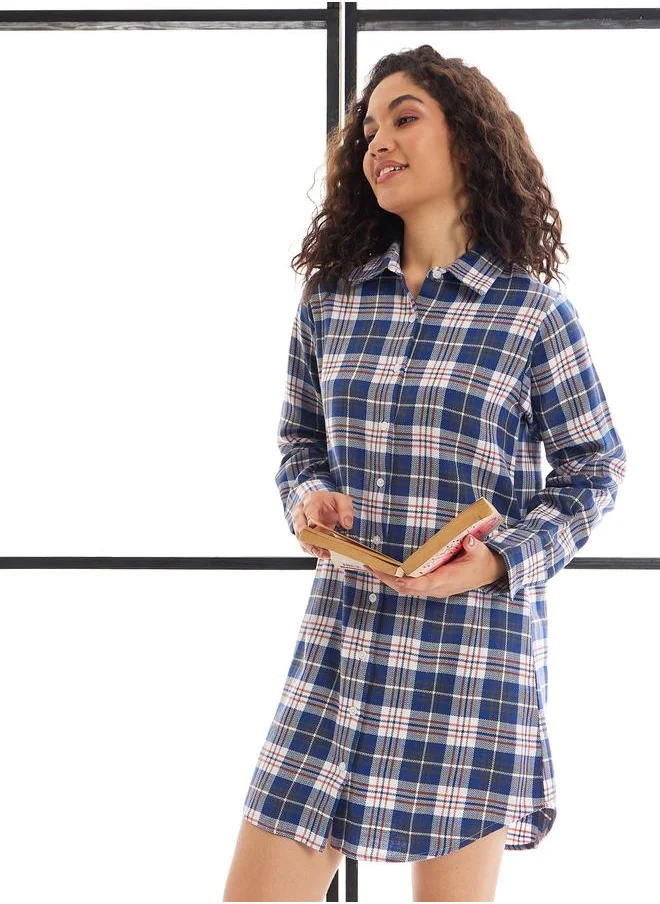 SASSAFRAS Sassafras Cotton Checked Lounge Longline Shirt