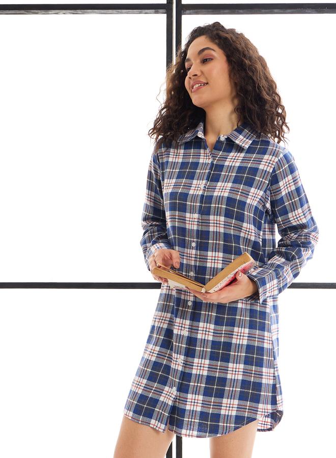 SASSAFRAS Sassafras Cotton Checked Lounge Longline Shirt  - Image 2