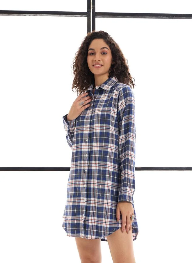 SASSAFRAS Sassafras Cotton Checked Lounge Longline Shirt