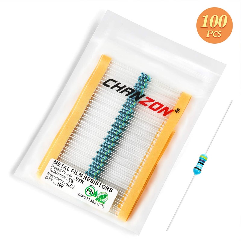 CHANZON 100pcs 1/4W (0.25W) 4.7 Ω ohm 4r7 Metal Film Fixed Resistor 0.01 ±1% Tolerance 4.7R MF Through Hole Resistors Current Limiting Rohs Certificated - Image 5