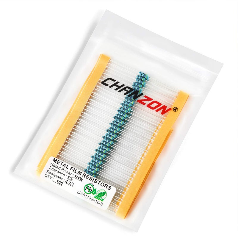CHANZON 100pcs 1/4W (0.25W) 4.7 Ω ohm 4r7 Metal Film Fixed Resistor 0.01 ±1% Tolerance 4.7R MF Through Hole Resistors Current Limiting Rohs Certificated - Image 3