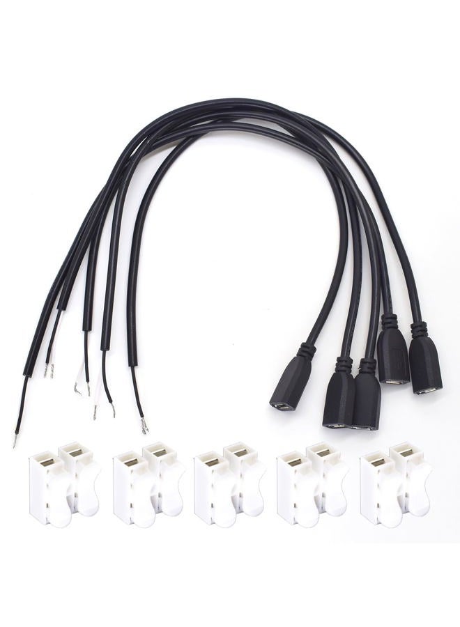 N.C 5pcs 0.3M/1ft 12inch Micro USB Female Jack 5V 3A 22AWG 2 Wires Power Pigtail Cable DIY Black - Image 1