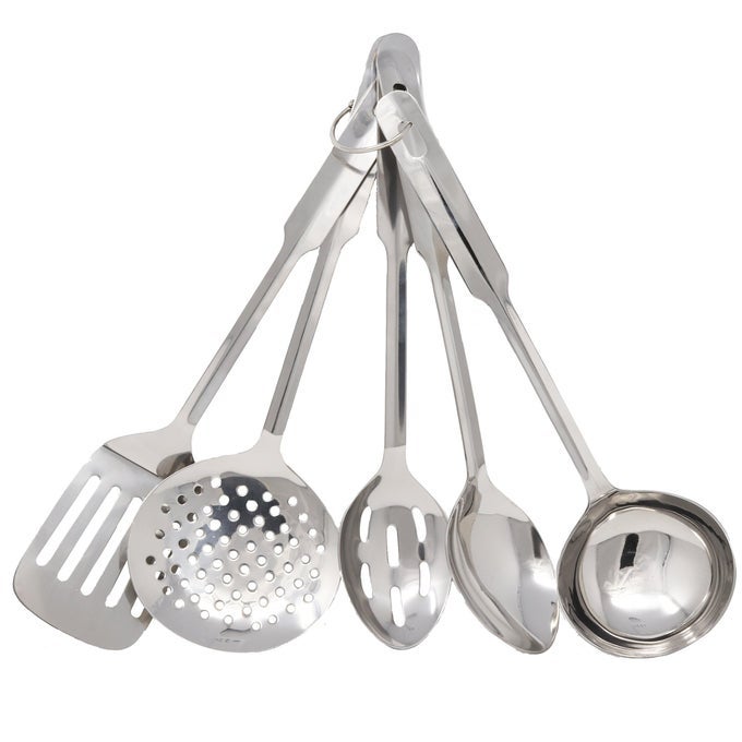 11INCH EVERYDAY UTENSIL SET 5PIECE STAINLESS STEEL HEAT RESISTANT HANG HOLE FOR EASY STORAGE DISHWASHER SAFE IDEAL KITCHEN GADGET FOR RESTAURANTS OR HOME