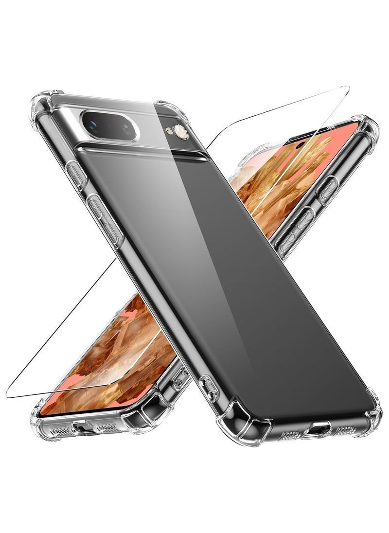 TIGER Case for Google Pixel 8 Phone case, with 1 Piece Screen Protector, TPU Bumper Shockproof Silicone Fullbody Protective Case Cover for Google Pixel 8, Transparent - Image 1