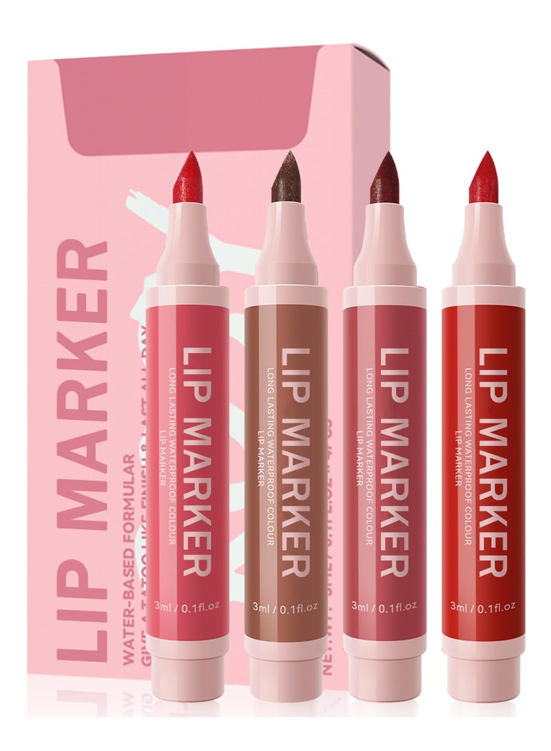 SYOSI Lip Stain Marker Pen Set, 4 Pcs Hydrating Liquid Lip Liner Kit, Matte Finish, Long-Lasting Waterproof, Precise Chisel Tip for Smooth Application, Ideal Makeup Gift for Women - Image 1