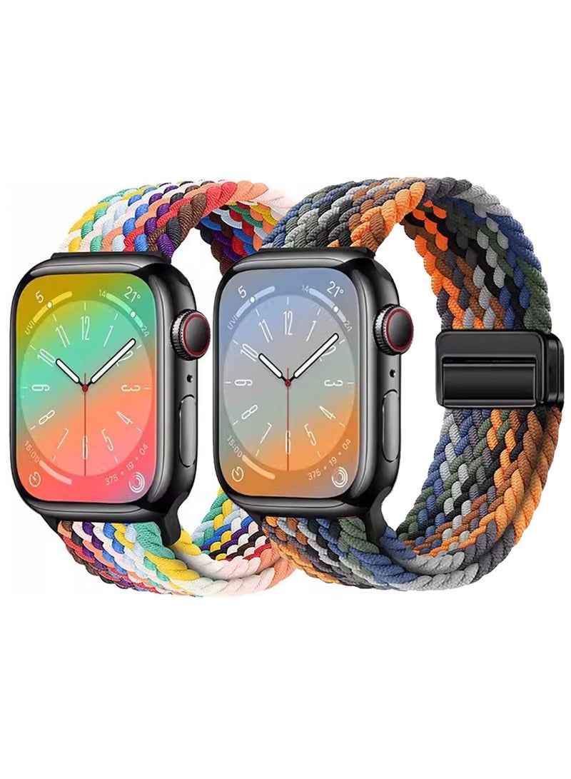 2pcs Pack Braided Magnetic Clasp Band Compatible to Apple Watch, for 38mm 40mm 41mm 42mm, Soft Nylon adjustable Sport Strap for iWatch Series 11 10 9 8 7 6 5 4 3 SE, Multicolor - Image 1