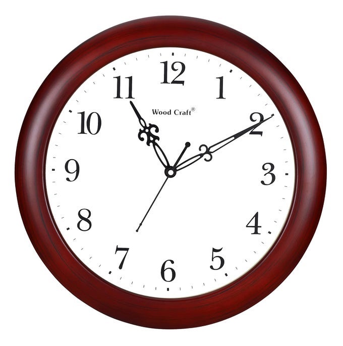 ANALOG WOODEN WALL CLOCK WS2001 33 CM X 33 CM X 4 CM SHAPE ROUND COLOUR DARK BROWN FRAMEWHITE DIAL STYLE TRADITIONAL