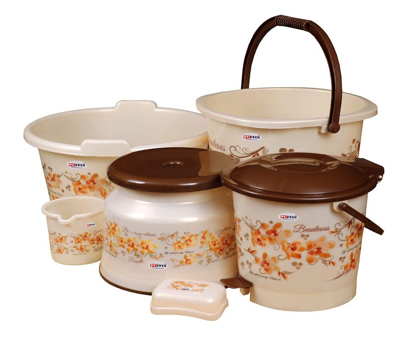 AOOMI New Flower Printed Square Bathroom Set Brown 6 - Image 1