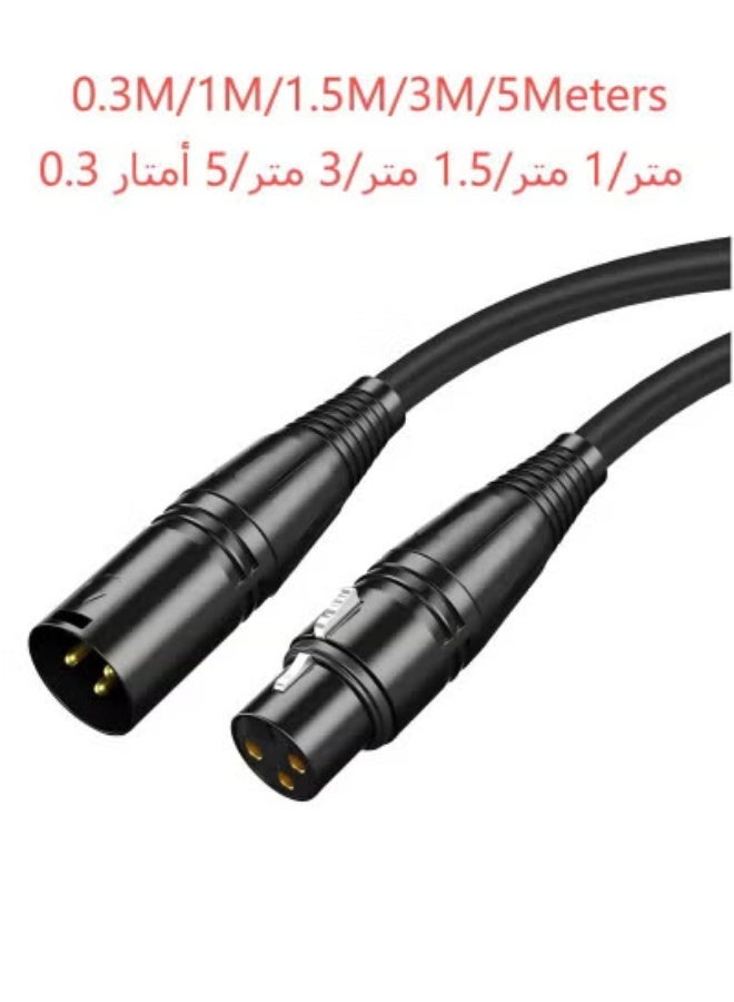 XLR Male to Female Microphone Cable, 3-Pin Balanced Extension Cable, Suitable for Recording, Mixing, Speaker Systems, DMX Lighting, Mixing, and Amplifiers (0.3m/1m/1.5m/3m/5m) - Image 1
