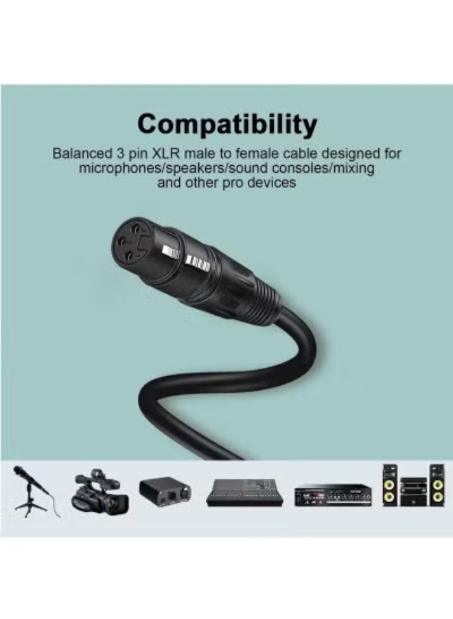 XLR Male to Female Microphone Cable, 3-Pin Balanced Extension Cable, Suitable for Recording, Mixing, Speaker Systems, DMX Lighting, Mixing, and Amplifiers (0.3m/1m/1.5m/3m/5m) - Image 5