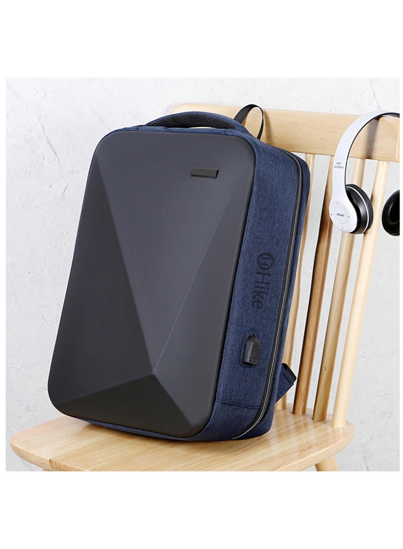 هايك Hike Semi Hard Laptop Backpack with Built in combination lock and USB port Water Resistant 17-inch Unisex Daypack for Travel, Office and Business, HK605 BLUE - Image 4