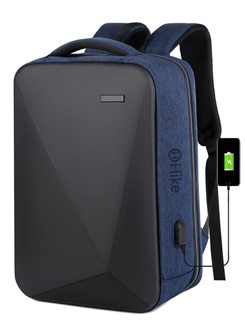 هايك Hike Semi Hard Laptop Backpack with Built in combination lock and USB port Water Resistant 17-inch Unisex Daypack for Travel, Office and Business, HK605 BLUE - Image 1