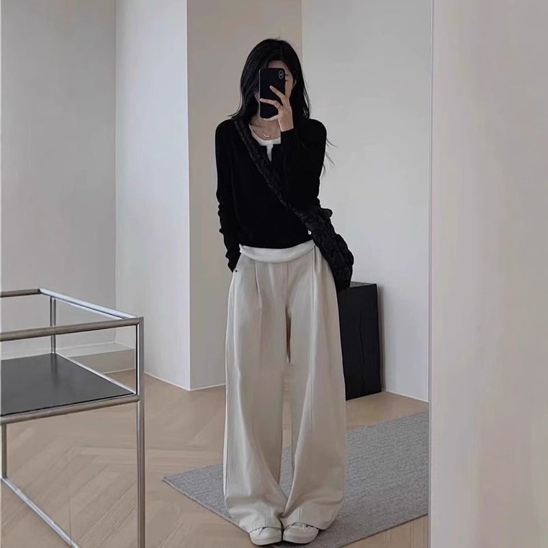 تيشيرت أسود بقصة طبقات طويلة الأكمام للنساء كبير الحجم غير منتظم نحيف - Image 2