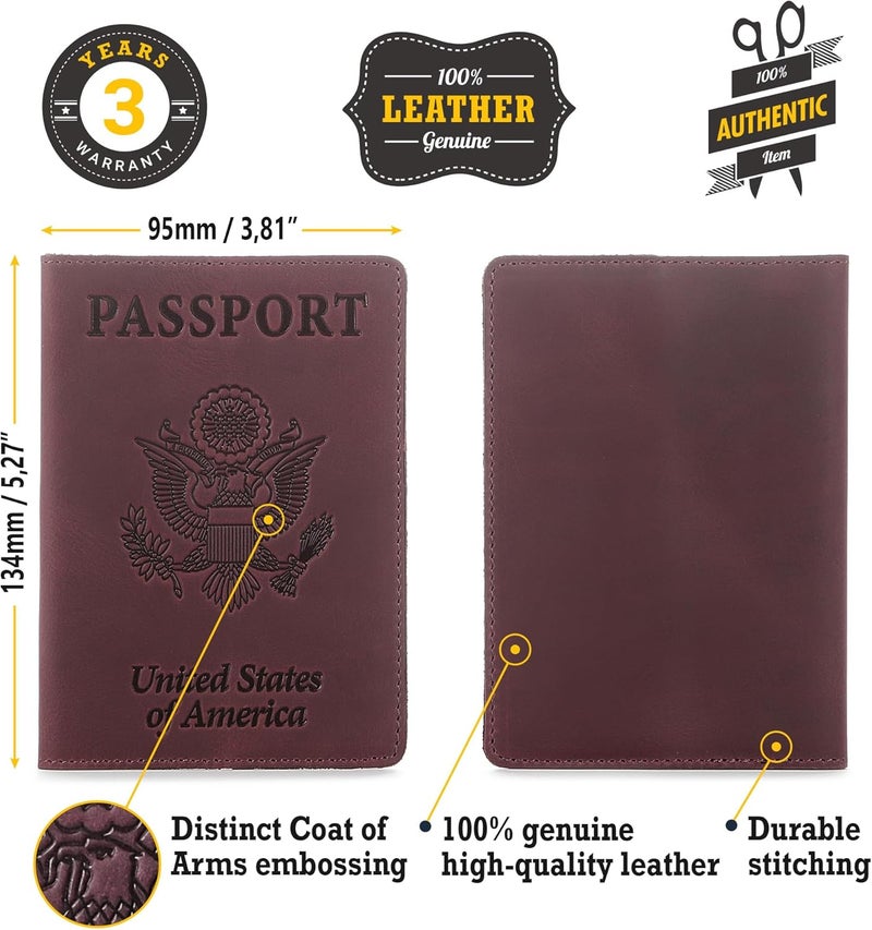 Shvigel US Leather Passport Book Cover - Thin American Travel Passport Holder - Premium International USA Passport Protector Case for Women Men (Maroon Vintage) - Image 2