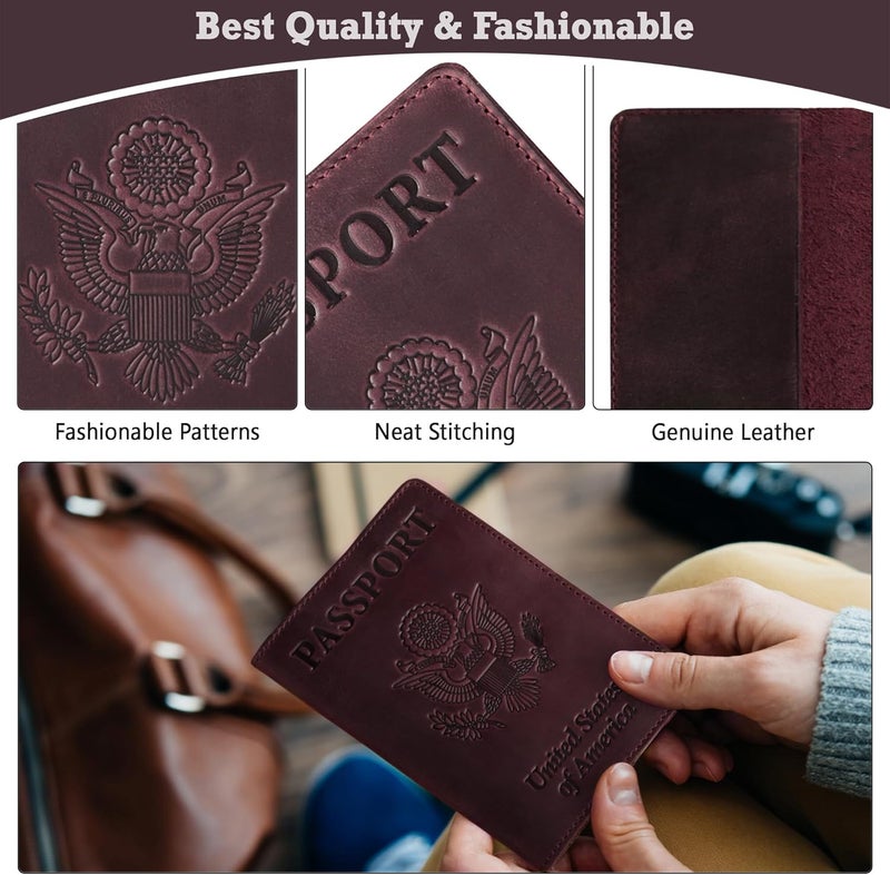 Shvigel US Leather Passport Book Cover - Thin American Travel Passport Holder - Premium International USA Passport Protector Case for Women Men (Maroon Vintage) - Image 5