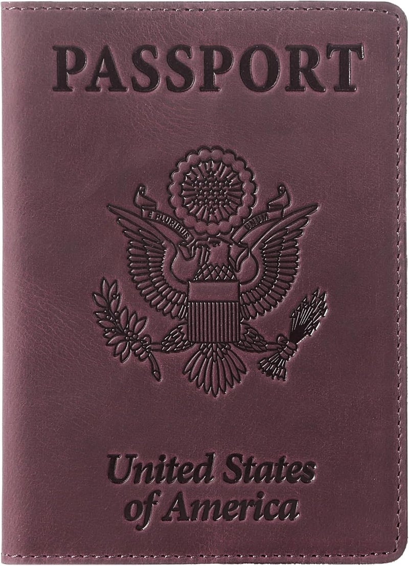 Shvigel US Leather Passport Book Cover - Thin American Travel Passport Holder - Premium International USA Passport Protector Case for Women Men (Maroon Vintage) - Image 1