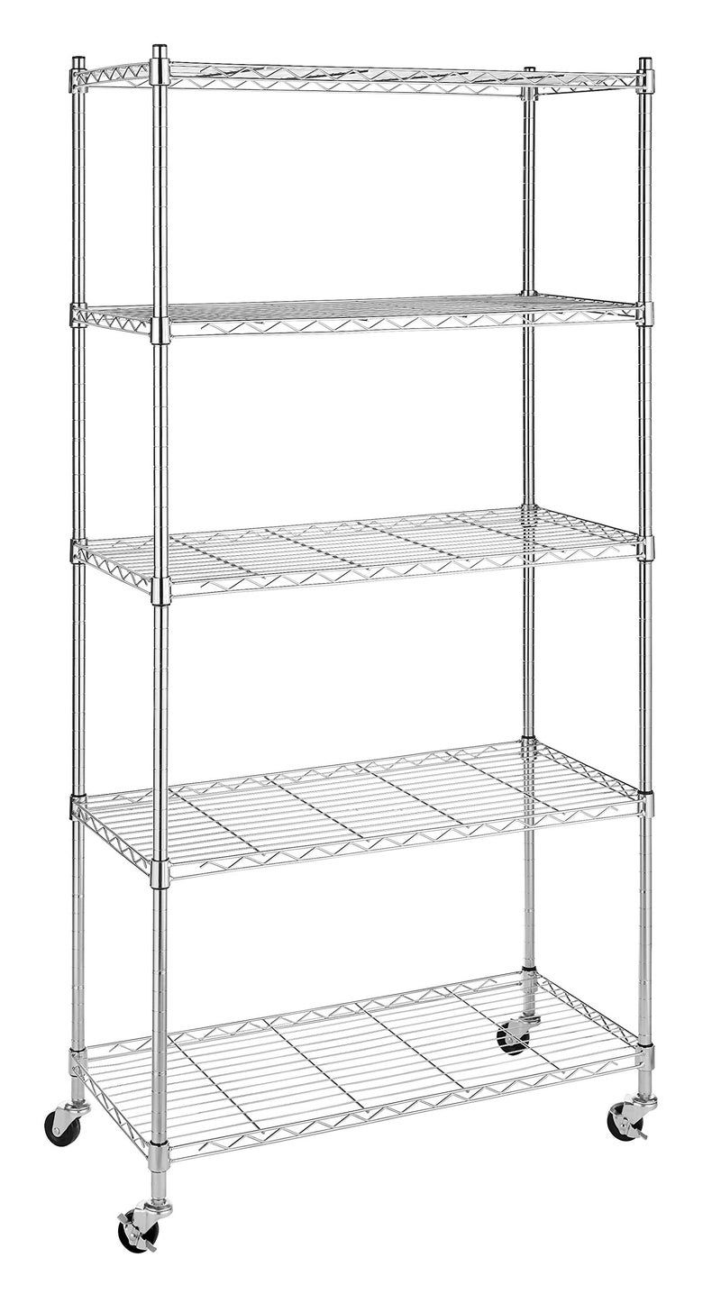 Whitmor Whitmor 5 Tier Supreme Shelving Unit Metal Storage Shelves Adjustable Heavy Duty Shelf with Wheels 400 lbs Capacity per Shelf 2000 lbs Total for Pantry Garage Kitchen Chrome 