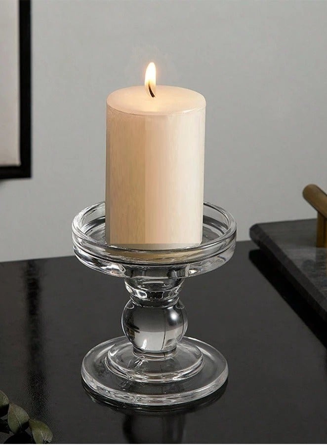 RR BRAND Glass Candle Holder Set Of One Pillar Candle And Clear Crystal Holders Taper Candle And Tealight For Home Dinner Table Home Decor  - Image 1
