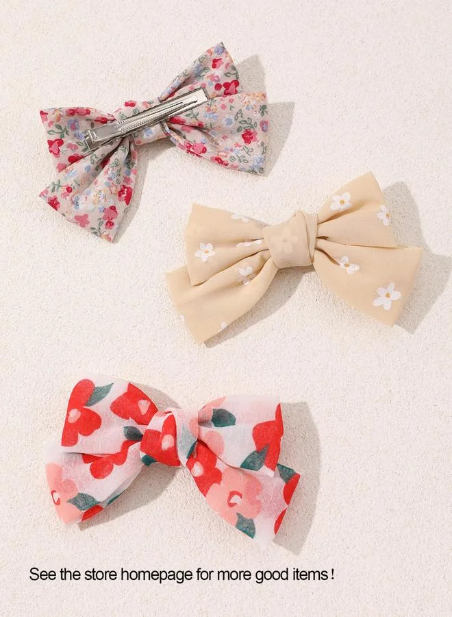Take Two Pack of 3 - Floral Print Bow Hair Clips