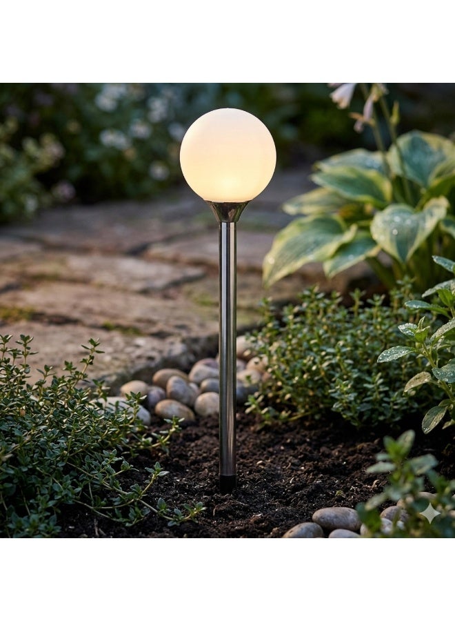 Solar Garden Stake Lights, 8cm Sphere, 70-80cm Height, Waterproof 8-Color Changing LED, Auto On/Off, Stainless Steel, 2-Pack - Image 3
