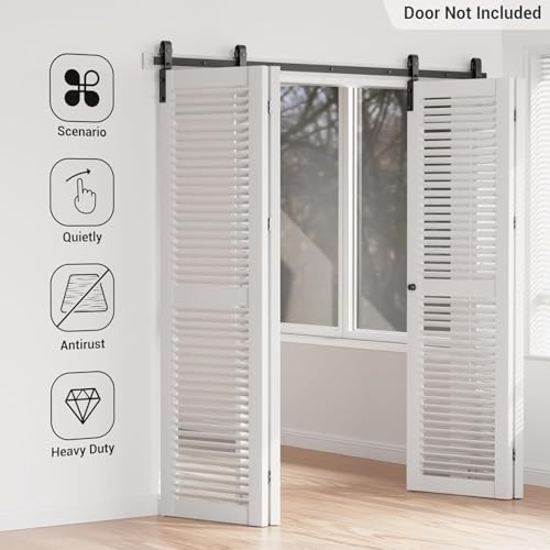 CCJH 6FT/72'' Bi-Folding Barn Door Hardware Sliding Track kit Heavy Duty for 4 Doors(No Wood Door，Hardwware Only) - Image 2