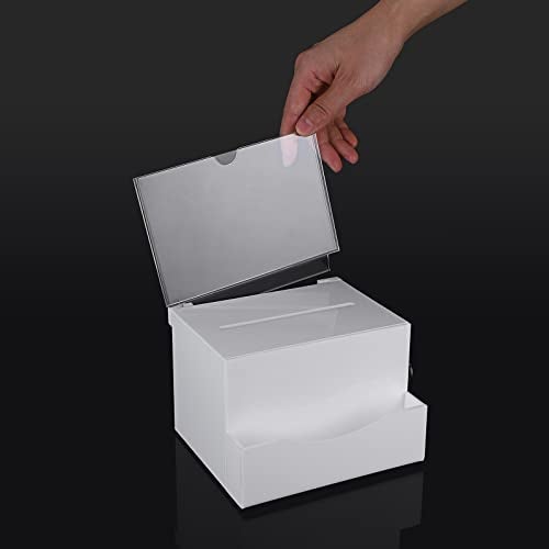 BTSKY Acrylic Suggestion Box with Lock, Acrylic Donation Box with Sign Holder, Office Ballot Box with Pocket Collection Box for Voting Locking Mailbox, Suggestion Box with Removable Sign Slot (White) - Image 4