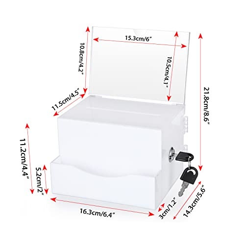 BTSKY Acrylic Suggestion Box with Lock, Acrylic Donation Box with Sign Holder, Office Ballot Box with Pocket Collection Box for Voting Locking Mailbox, Suggestion Box with Removable Sign Slot (White) - Image 3