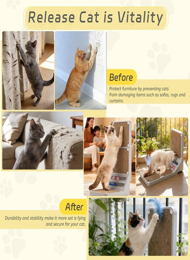 Bunifa Cat Scratcher Cat Scratch Pad L Shape Wall Mounted Dual Use (Vert/Horiz) Kitten Bunifa Scratching Card Board Vertical Post with Ball Toys Feathers,Protecting Furniture Core is Replaceable Large Grey - Image 4