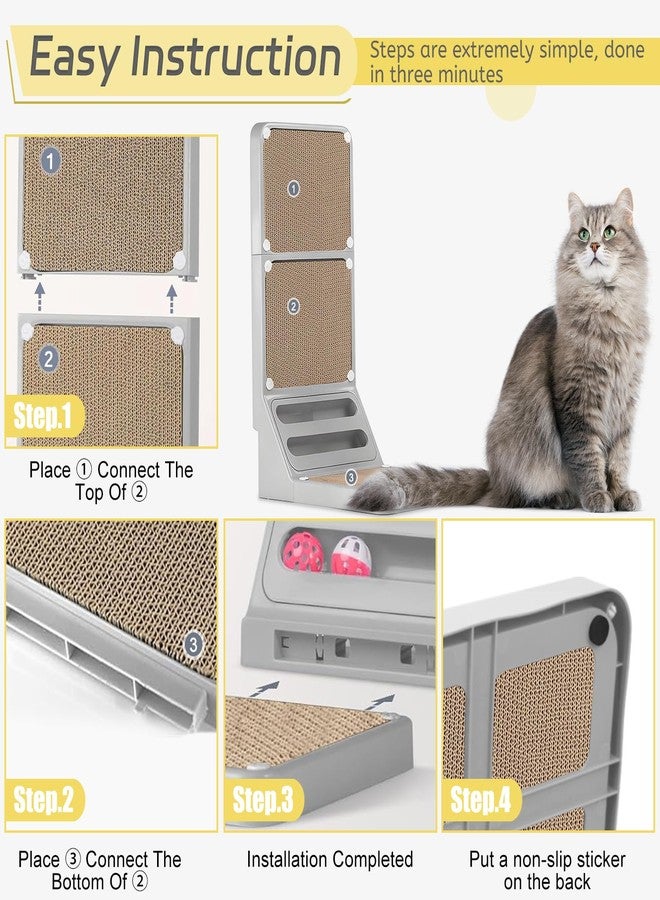 Bunifa Cat Scratcher Cat Scratch Pad L Shape Wall Mounted Dual Use (Vert/Horiz) Kitten Bunifa Scratching Card Board Vertical Post with Ball Toys Feathers,Protecting Furniture Core is Replaceable Large Grey - Image 5