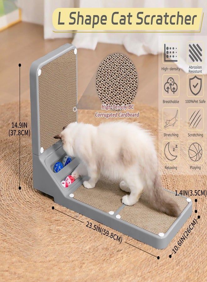 Bunifa Cat Scratcher Cat Scratch Pad L Shape Wall Mounted Dual Use (Vert/Horiz) Kitten Bunifa Scratching Card Board Vertical Post with Ball Toys Feathers,Protecting Furniture Core is Replaceable Large Grey - Image 2