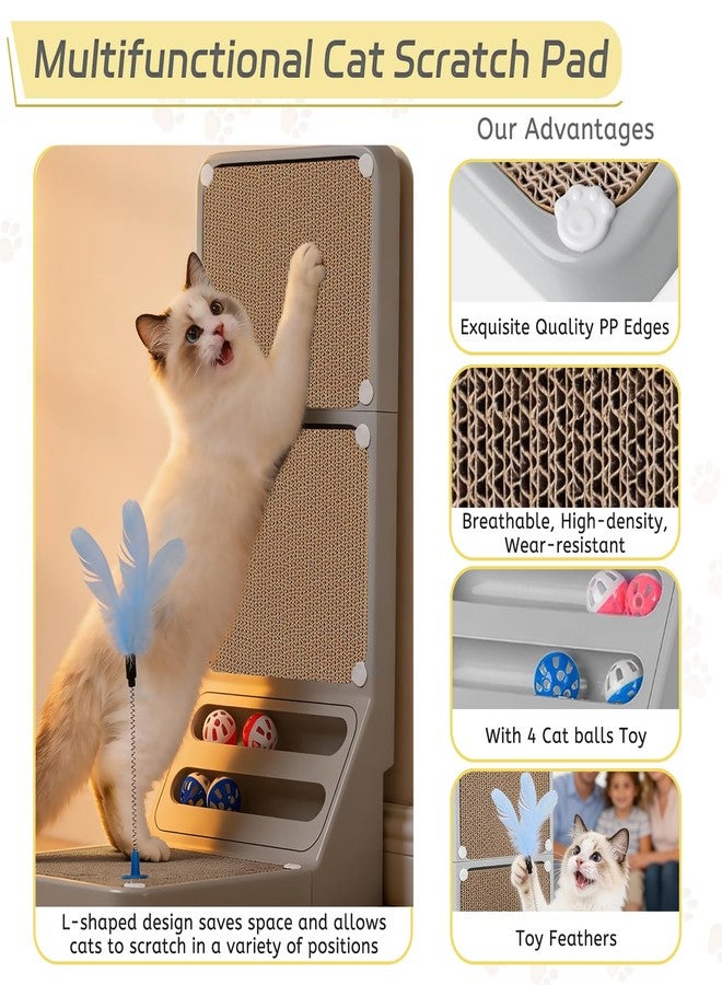 Bunifa Cat Scratcher Cat Scratch Pad L Shape Wall Mounted Dual Use (Vert/Horiz) Kitten Bunifa Scratching Card Board Vertical Post with Ball Toys Feathers,Protecting Furniture Core is Replaceable Large Grey - Image 3