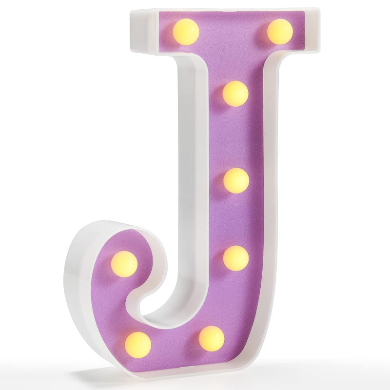 Pooqla LED Letter Lights Purple Light Up Alphabet Sign Colorful DIY Marquee Night Light with Warm White LED Home Party Birthday Wedding Bar Decoration Purple Letter J