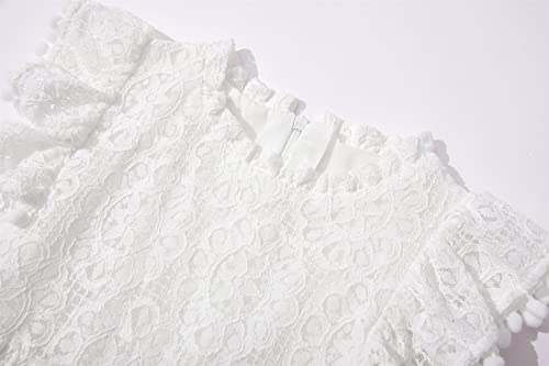 Niyage Toddler Girls Elegant Lace Pom Pom Flutter Sleeve Party Princess Dress White 110 - Image 3