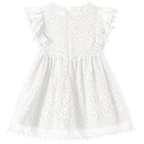 Niyage Toddler Girls Elegant Lace Pom Pom Flutter Sleeve Party Princess Dress White 110 - Image 2