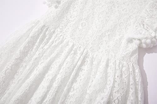 Niyage Toddler Girls Elegant Lace Pom Pom Flutter Sleeve Party Princess Dress White 110 - Image 4
