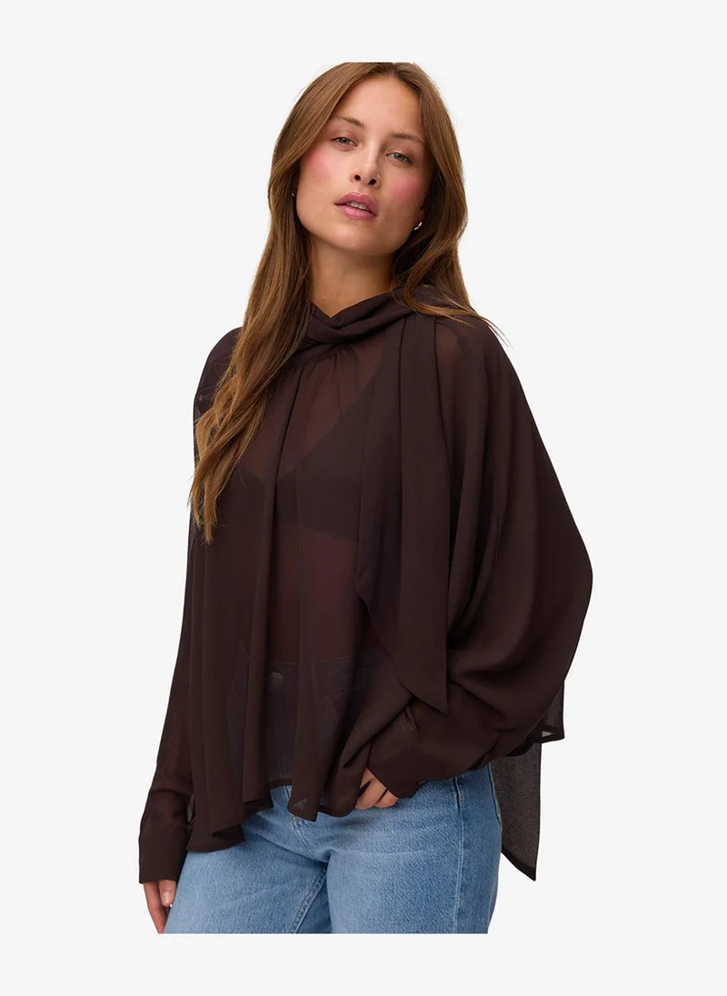 فيرو مودا Women's VMADALYN Long Sleeve Rev Tie Top Woven