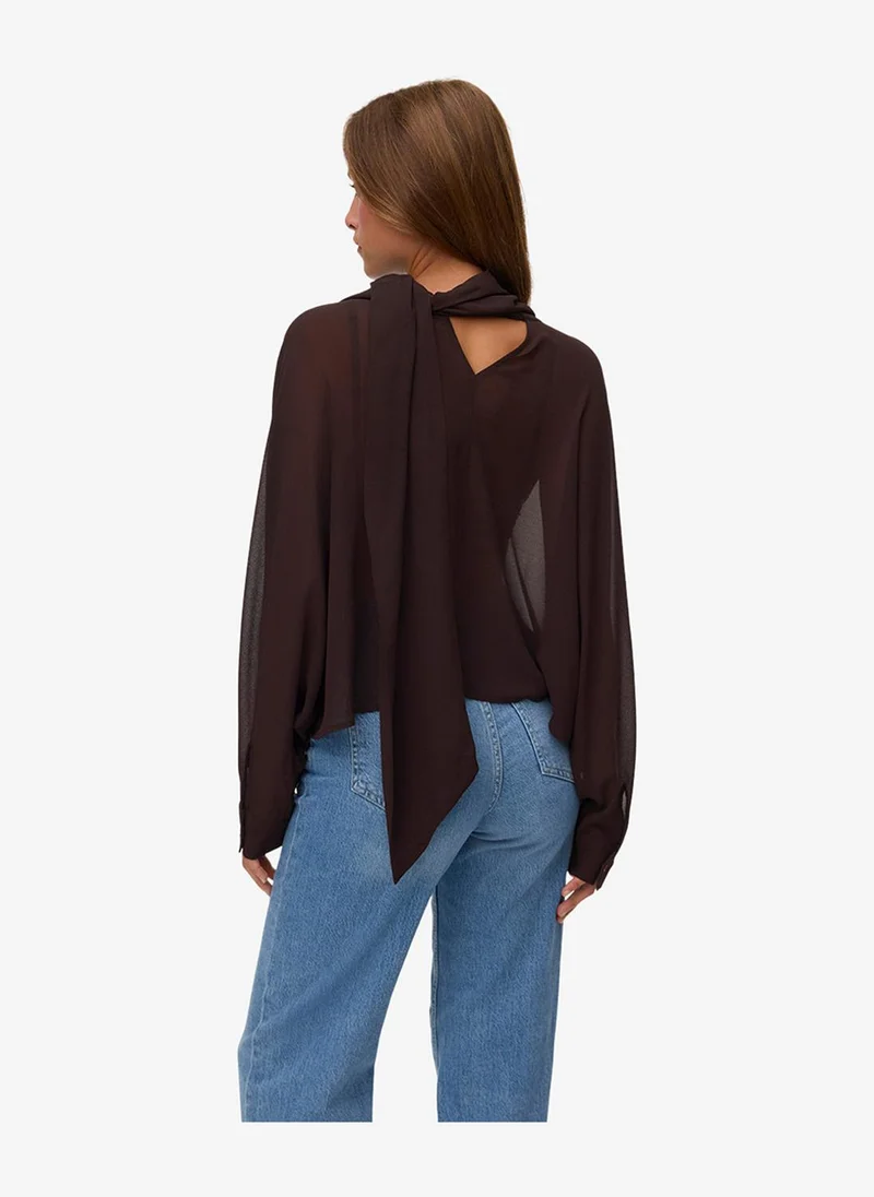 فيرو مودا Women's VMADALYN Long Sleeve Rev Tie Top Woven