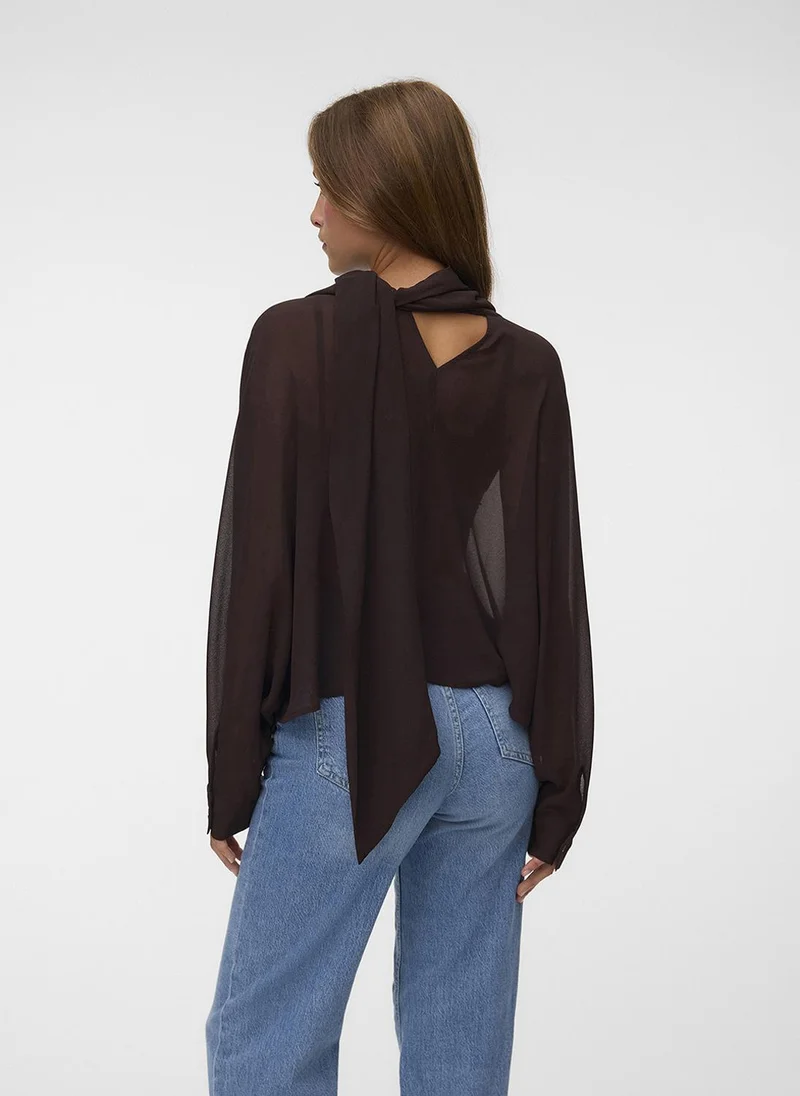 فيرو مودا Women's VMADALYN Long Sleeve Rev Tie Top Woven