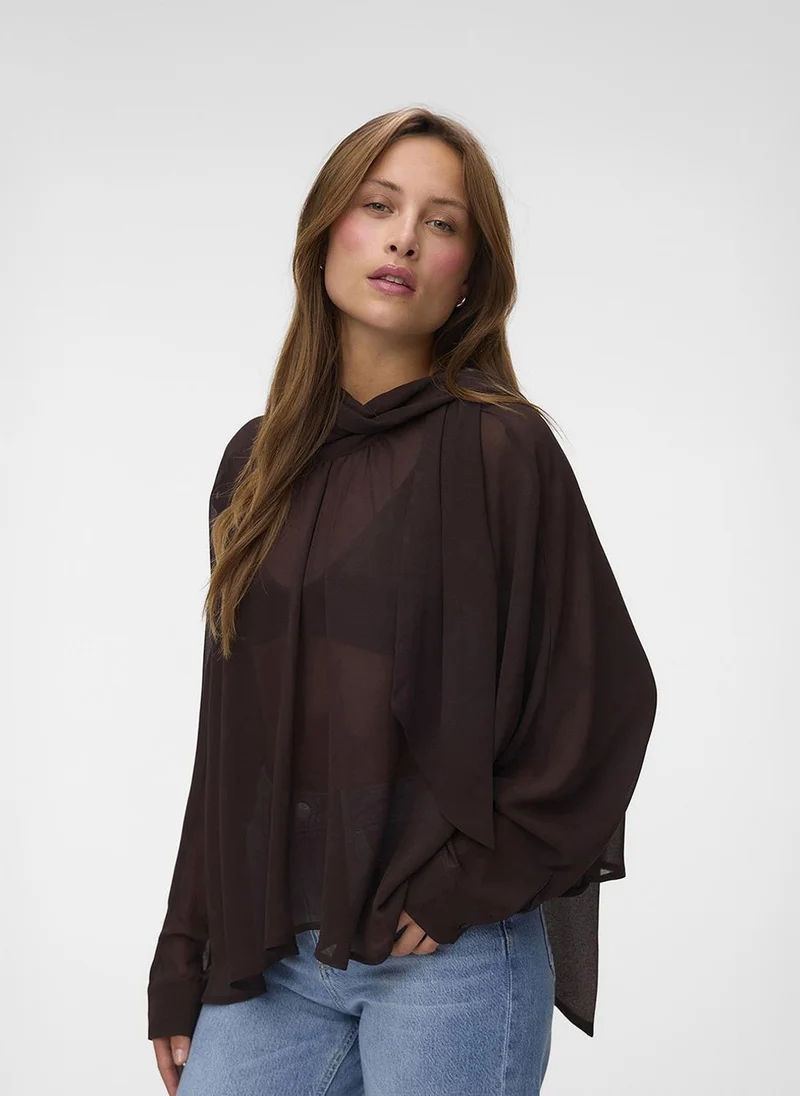 فيرو مودا Women's VMADALYN Long Sleeve Rev Tie Top Woven