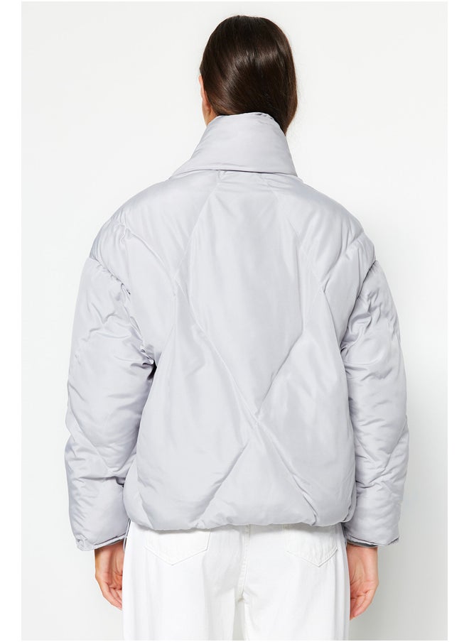 trendyol Gray Oversize Water Repellent Inflatable Quilted Coat TWOAW24MO00146  - Image 5