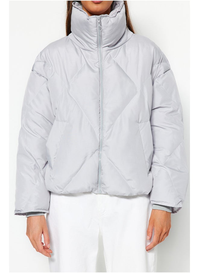 trendyol Gray Oversize Water Repellent Inflatable Quilted Coat TWOAW24MO00146  - Image 3