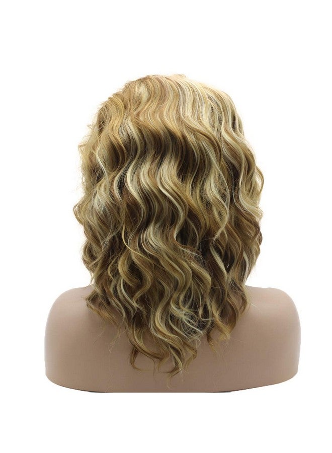 Lushy Lace Front Synthetic Wig Medium Length Curly 14Inch Honey Blonde And Light Blonde Mix Wig Stylish Wig - Image 5